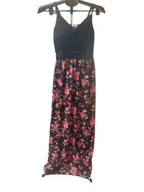 Ardene Black Maxi Dress with Pink Floral Skirt with built in bra